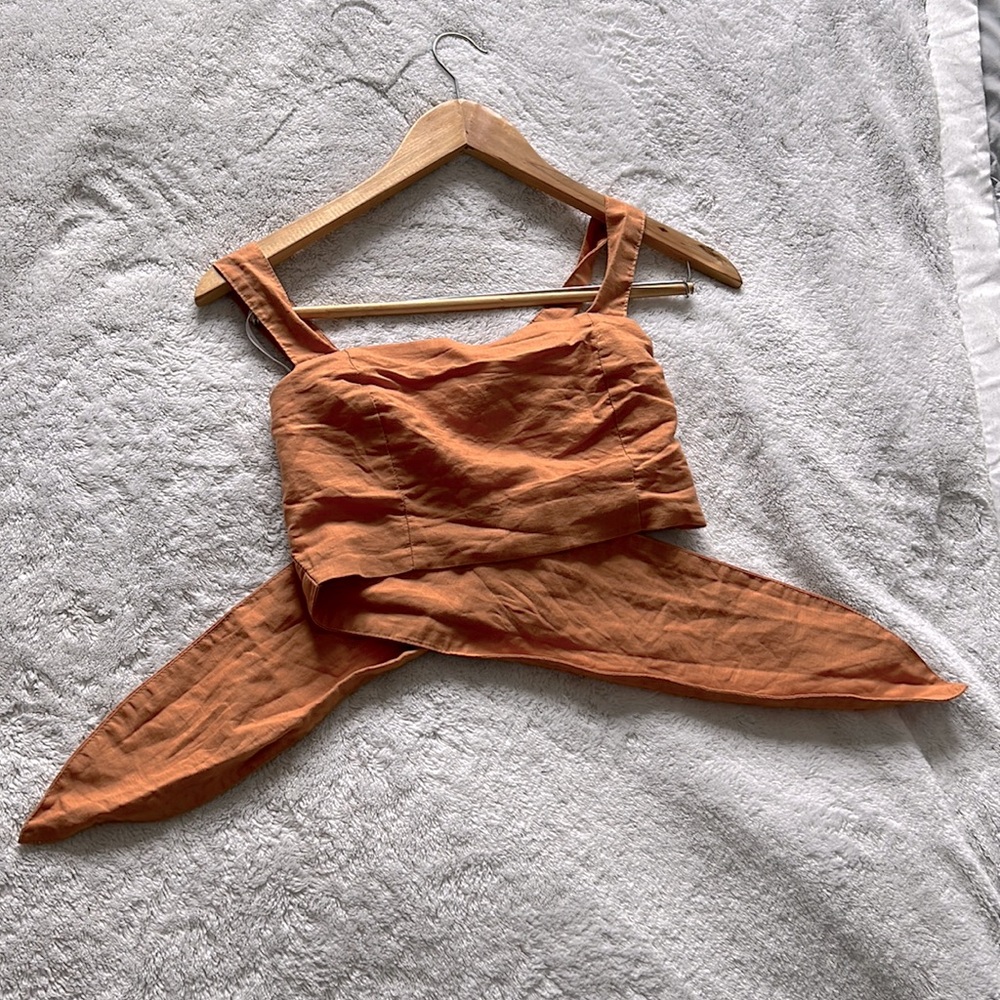 Anthropologie two-piece linen set, “rust” or orange